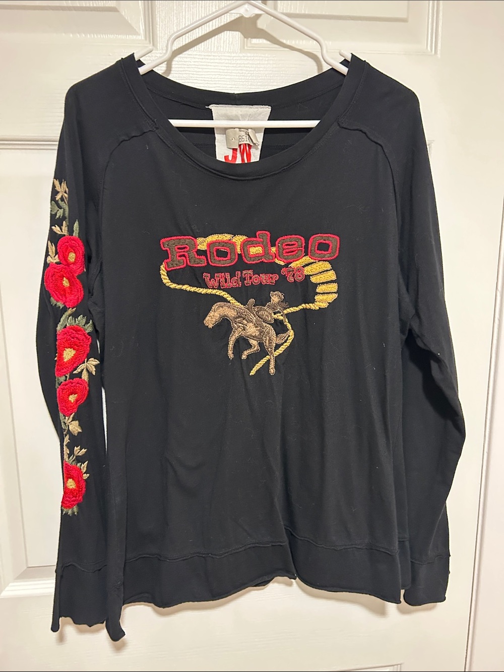 Rodeo Embroidered Black Long Sleeve Top